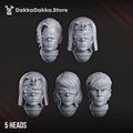 Poenitentiam Battle Sisters Squad head options by DakkaDakka, showing masked, hooded, and armored sci-fi sister heads for modular builds.