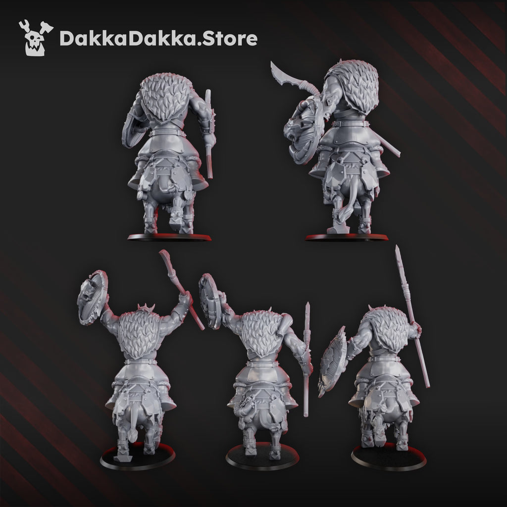 Rear views of Porkaz Riderz mounted sci-fi orc cavalry models showing armor and saddle details