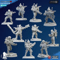 Preassembled 3D resin Harrowers miniature squad by Ghamak featuring high-detail corrupted human sci-fi soldiers.