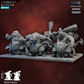 Six RattOni Sumo ratfolk resin miniatures by Ghamak shown together as a fantasy sumo-inspired unit with square sculpted bases.