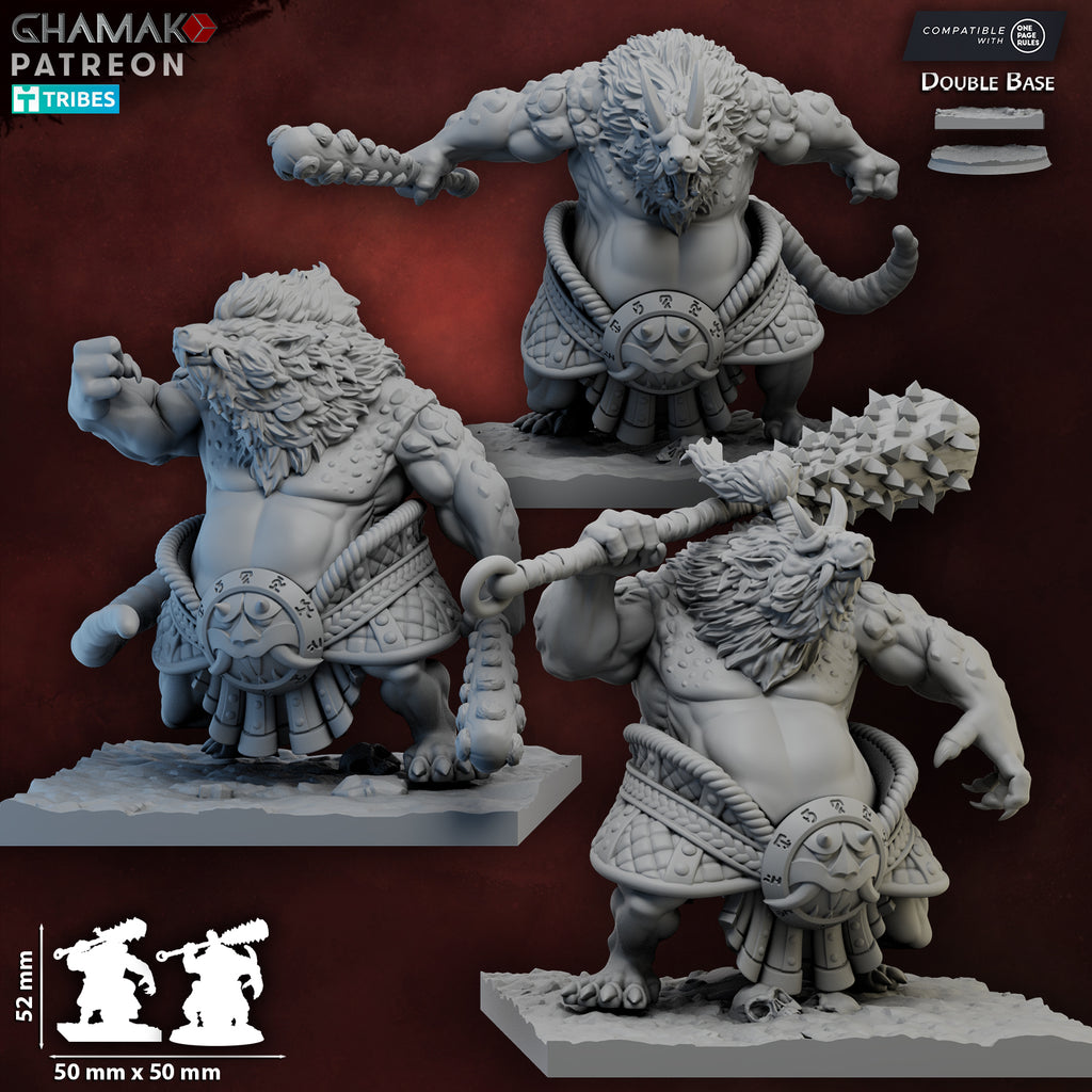 Close-up views of RattOni Sumo ratfolk miniatures by Ghamak showing fur texture, armor detail, expressive poses, and fantasy sumo-inspired designs.