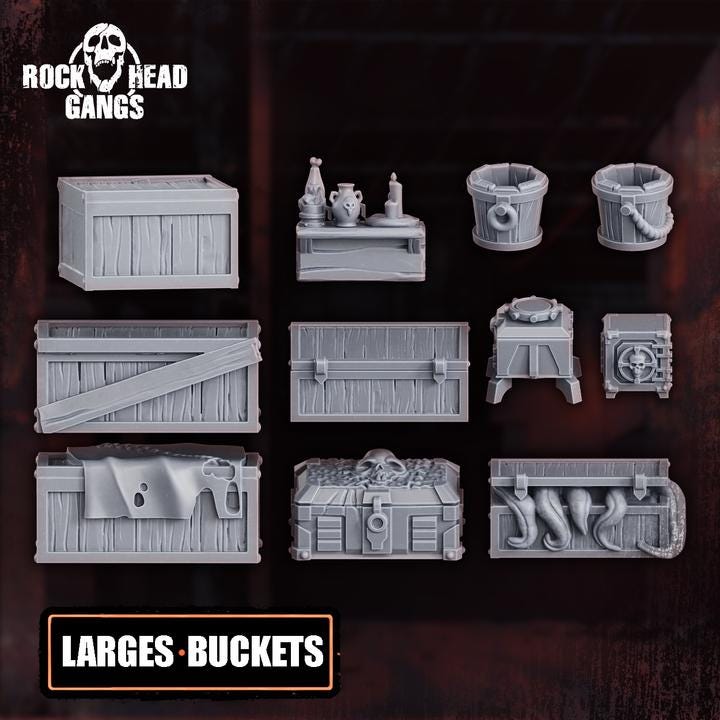 Unpainted Rock Head Gangs Black Market Terrain set printed in high-resolution resin