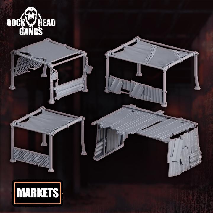 Unpainted Rock Head Gangs Black Market Terrain set printed in high-resolution resin