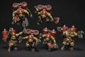 Painted Scrapjet Raiders sci-fi greenskin squad by Trollet Miniatures, six resin miniatures with green skin, dark gear, and weathered bases
