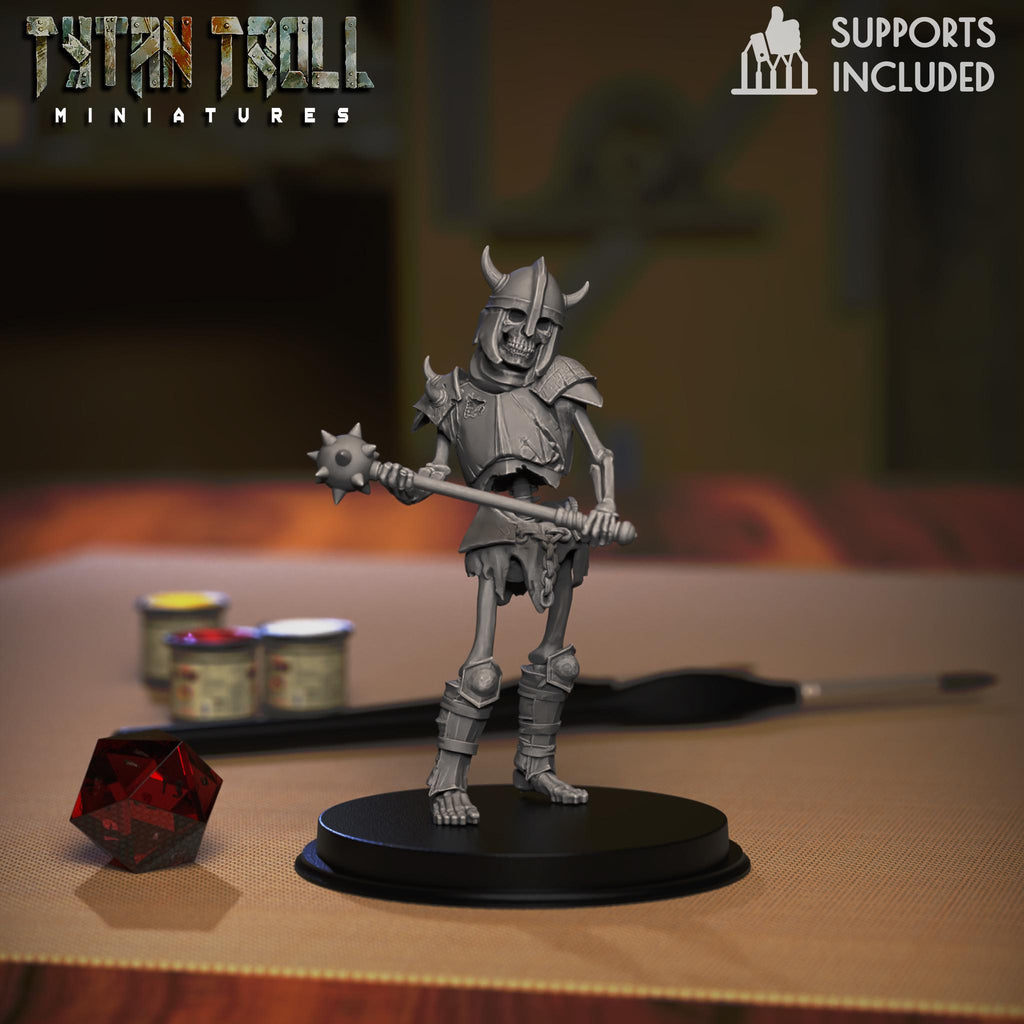 Resin 3D‑printed armored skeleton miniature by TytanTroll holding a  spiked mace