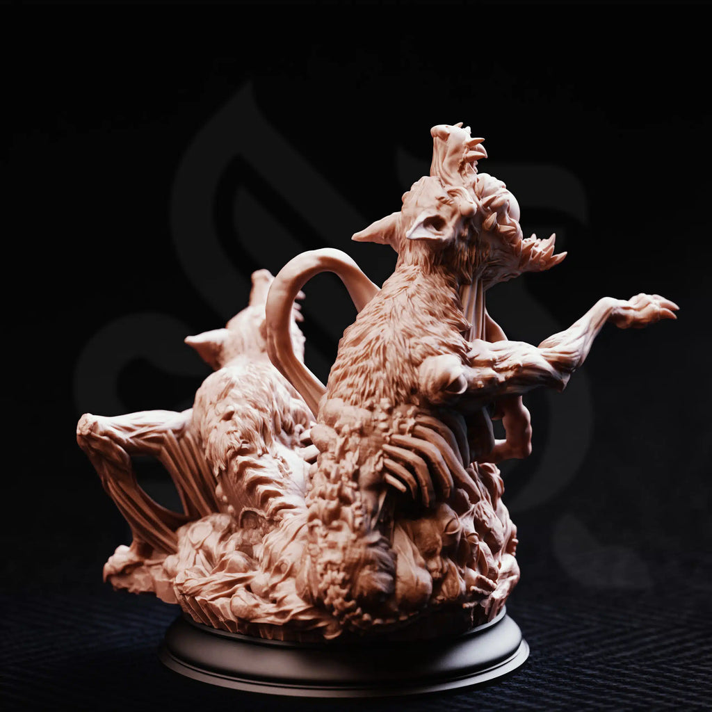 Rear view of Slagsting Model B, showing intertwined canine bodies, multiple limbs, and a twisted mass of monstrous anatomy.