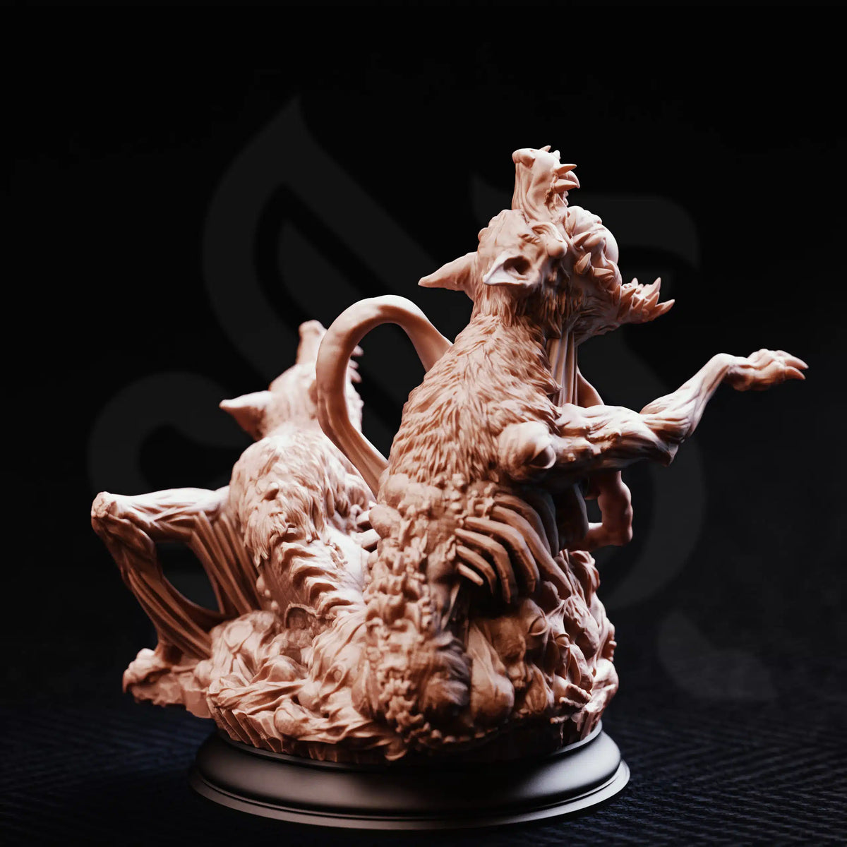 Rear view of Slagsting Model B, showing intertwined canine bodies, multiple limbs, and a twisted mass of monstrous anatomy.