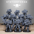 Socratis Brutes full squad of Station Forge sci-fi resin miniatures with heavy armor and weapons.