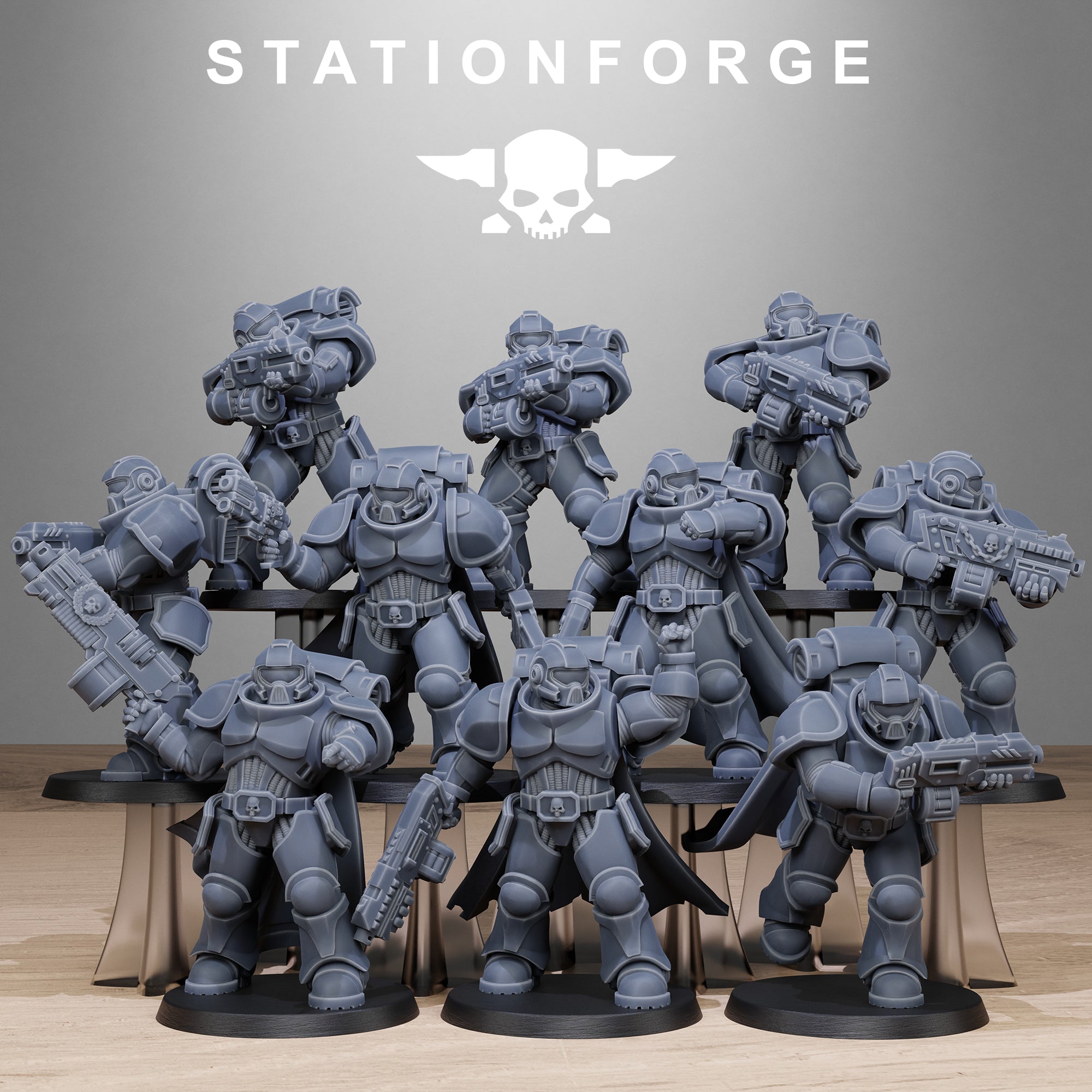 Socratis Brutes full squad of Station Forge sci-fi resin miniatures with heavy armor and weapons.