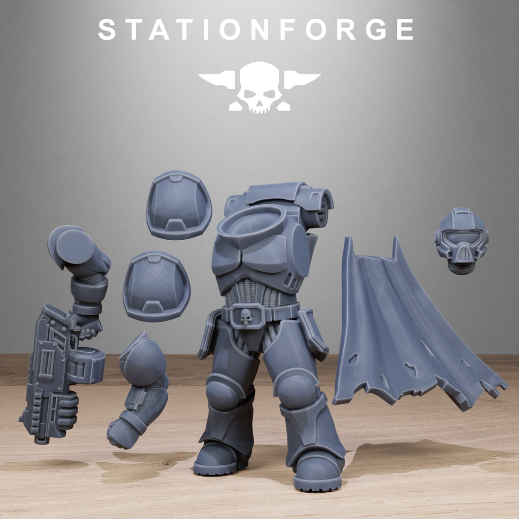 Station Forge Socratis Brute resin miniature shown in modular parts before assembly.