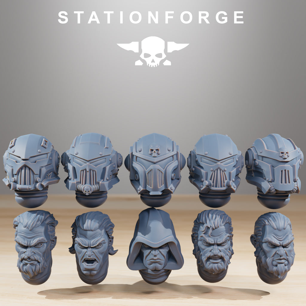 Socratis Crusaders alternate helmet and bare head options for resin miniature customization.