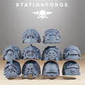 Socratis Crusaders shoulder pad options with skulls, chains, robes, spikes, and ornate armor details.