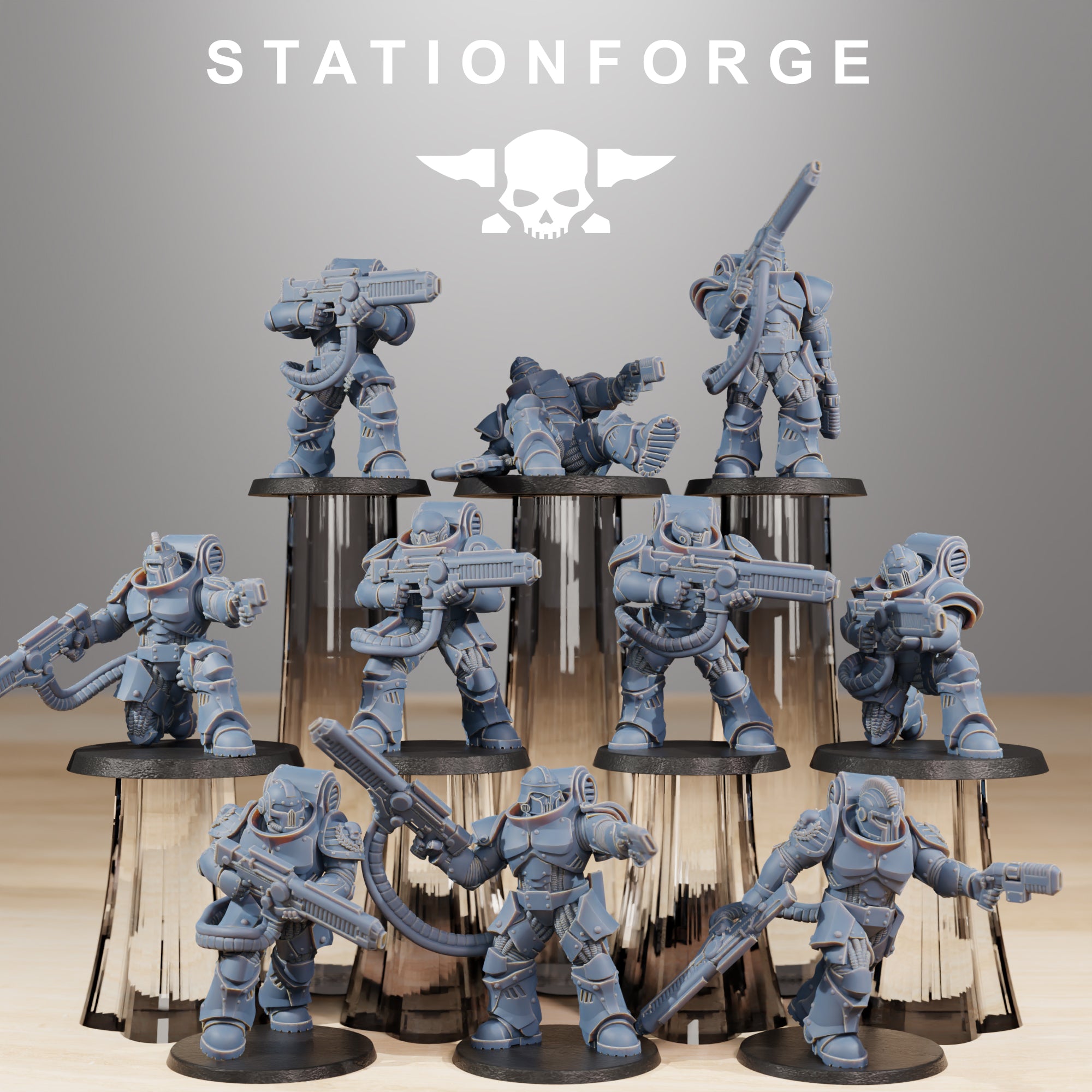 Station Forge Socratis Exterminators full squad of sci-fi resin miniatures with heavy weapons, armor, and tactical poses.