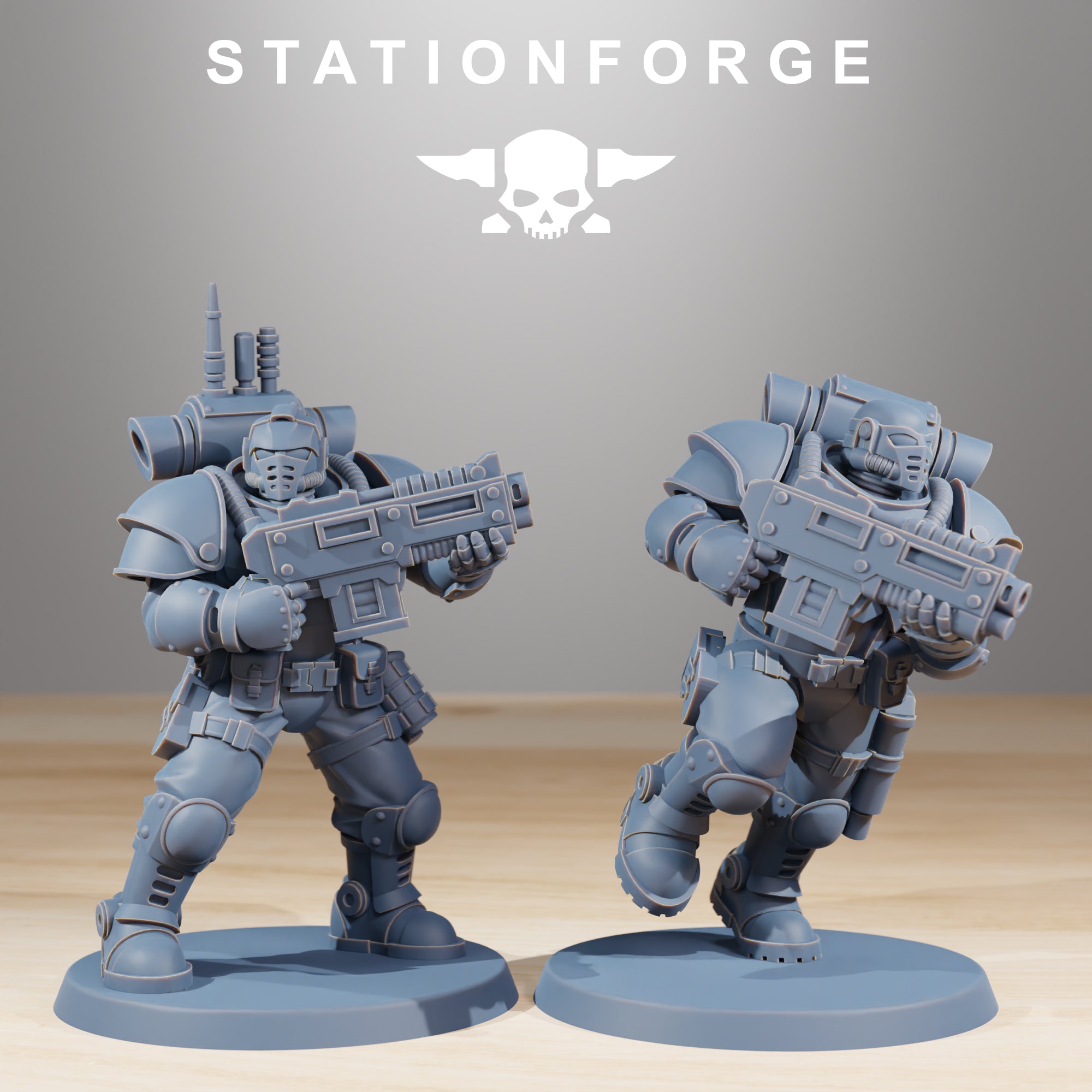 Socratis Light Infantry sci-fi miniatures in action poses with rifles and tactical armor.