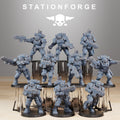 Station Forge Socratis Light Infantry full squad of sci-fi resin miniatures with rifles, armor, and tactical gear.