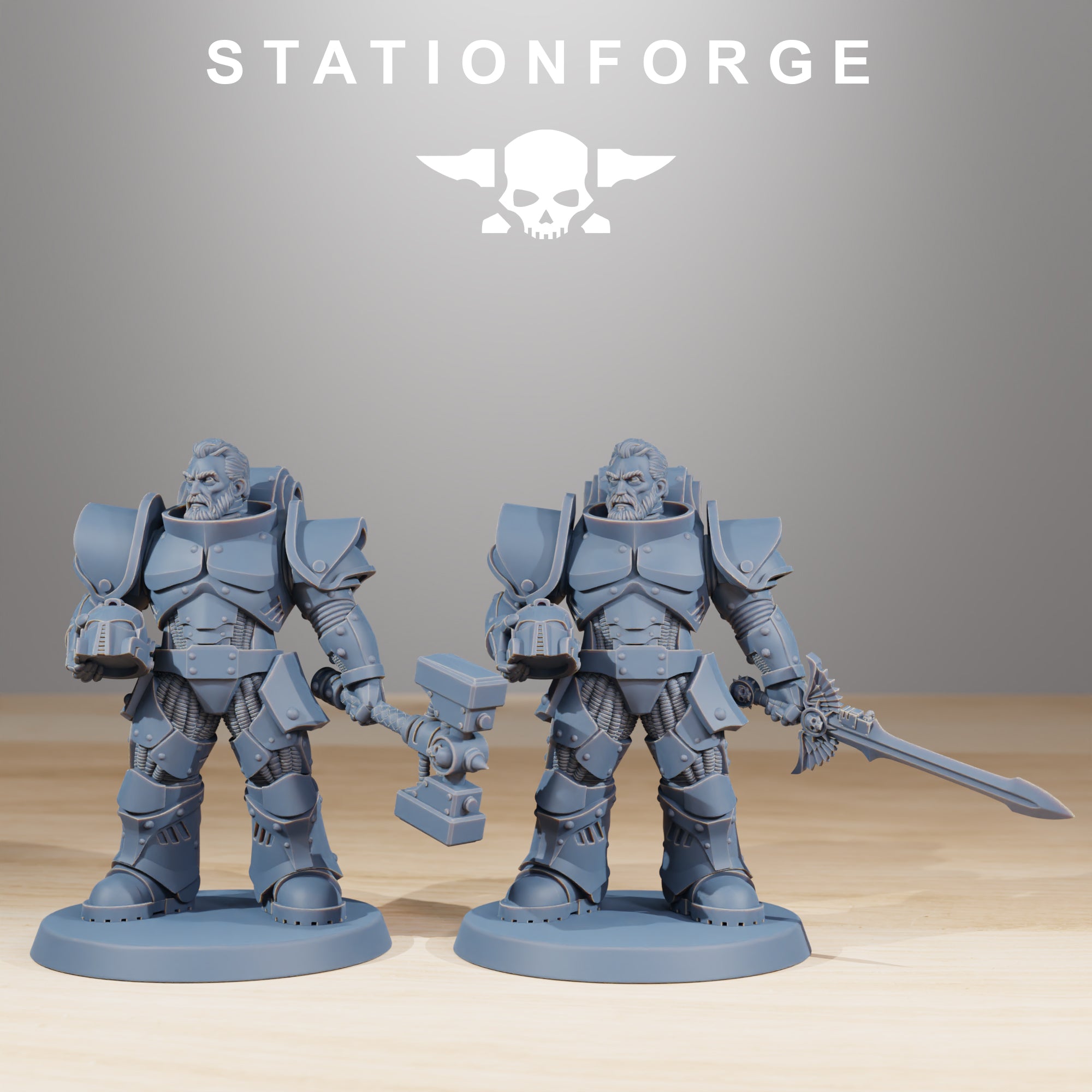 Socratis Melee Infantry miniatures with bare heads, helmets in hand, hammer, and sword details.