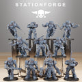 Station Forge Socratis Melee Infantry full squad of sci-fi resin miniatures with swords, pistols, hammers, and heavy armor.