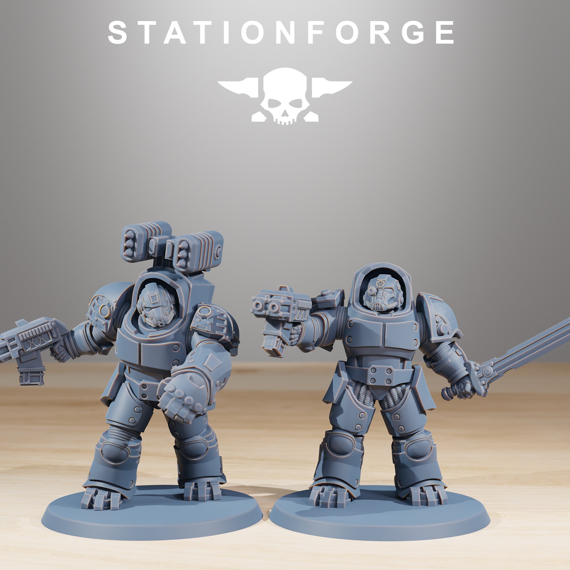 tation Forge Socratis Vanguard pair with sword, firearm, and elite armored infantry details.