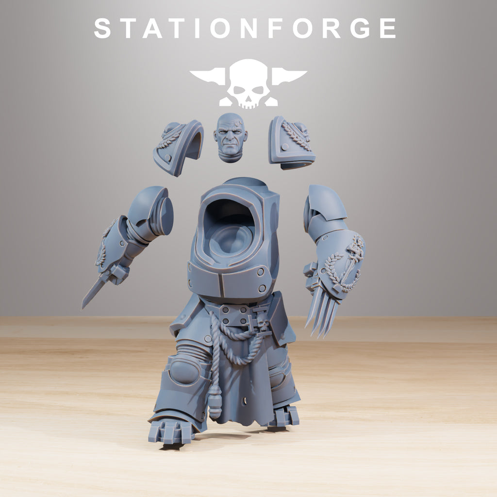 Socratis Vanguard Melee Unit modular resin miniature parts with armor, head, weapons, and shoulder pads.