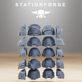 Socratis Vanguard shoulder pad options for modular sci-fi resin miniatures.