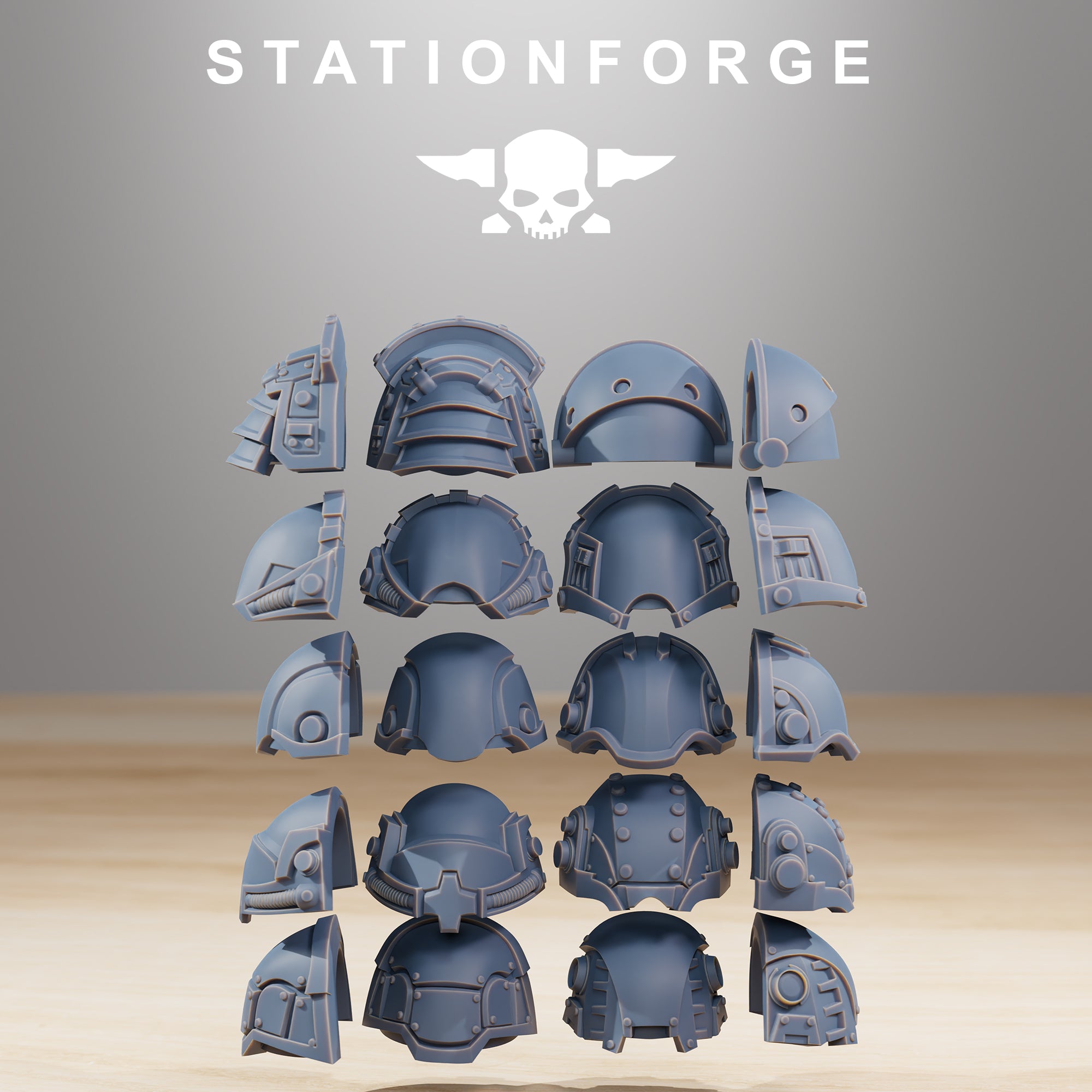 Socratis Vanguard shoulder pad options for modular sci-fi resin miniatures.