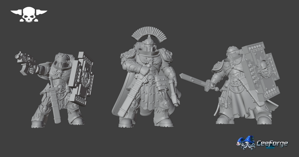 Three custom Socratis Guardsmen digital models by CeeForge using Station Forge components, shown together from the front