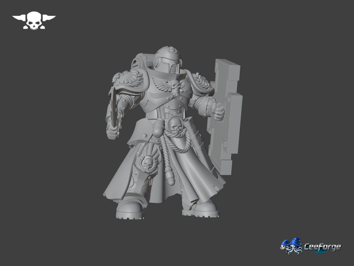 Socratis Guardsman digital render featuring ornate heavy armor, a ranged weapon, and a large decorated shield