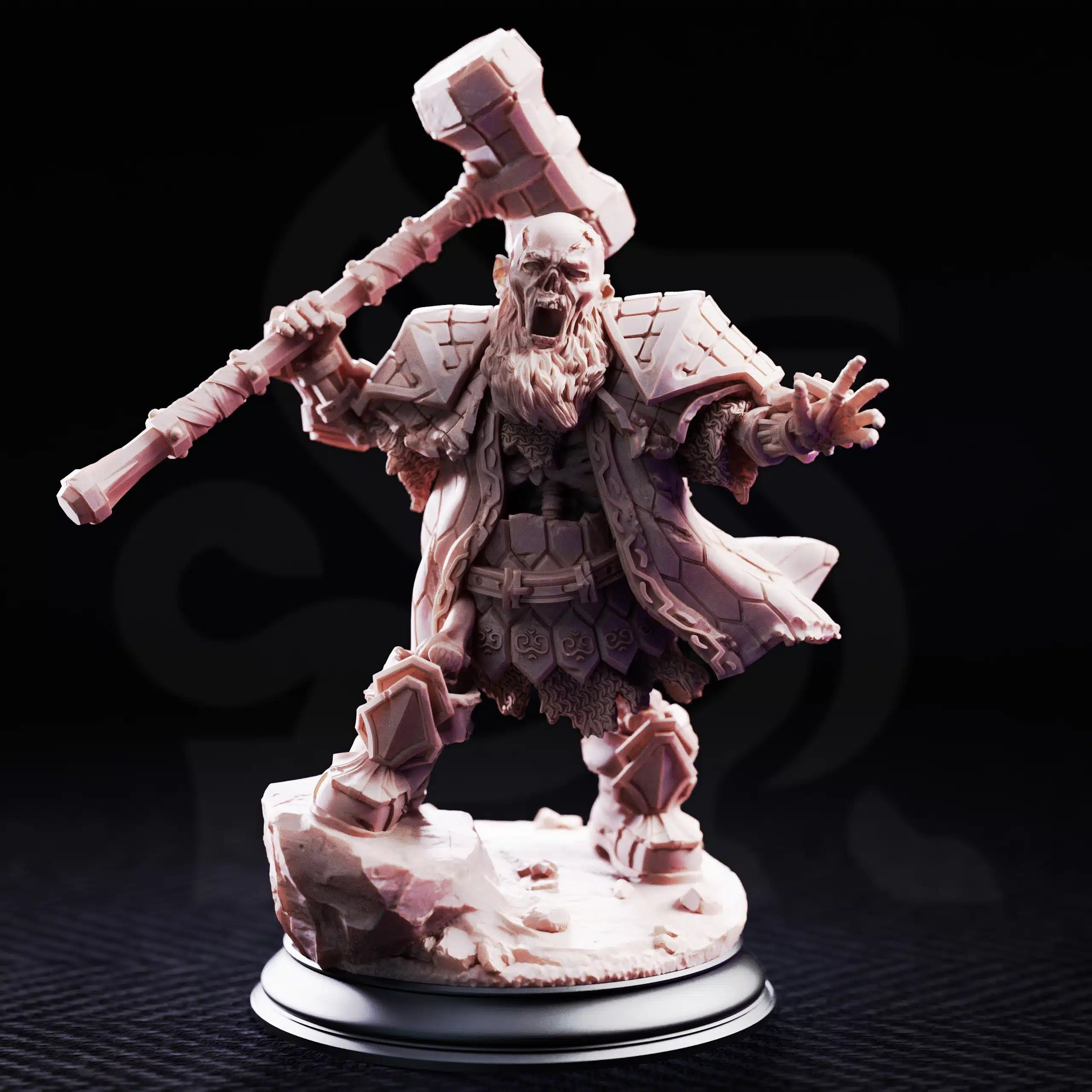 Sook undead dwarven brother miniature by DM Stash, shown as a fantasy undead dwarf fighter with armor, beard detail, and weapon pose.