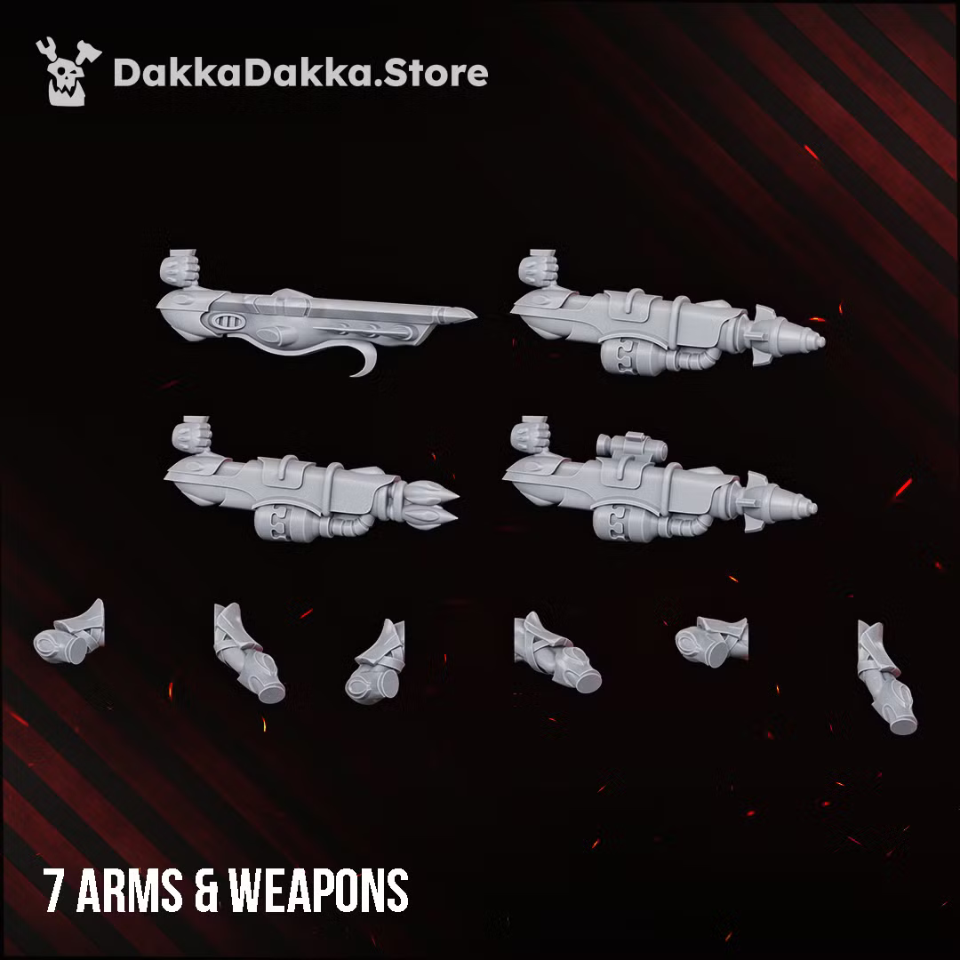 Seven modular Spacelair Firestorm Guardian arms and energy weapons for the Build Kit.