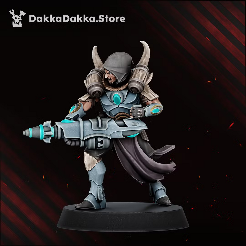Individual Spacelair Firestorm Guardian monopose miniature in a striding pose with long energy weapon and flowing robes.