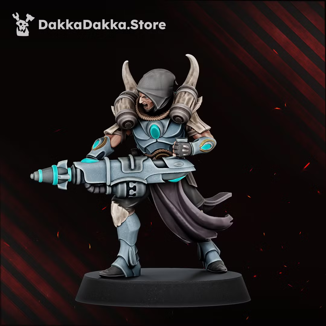 Individual Spacelair Firestorm Guardian monopose miniature in a striding pose with long energy weapon and flowing robes.