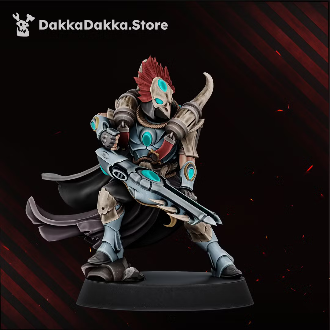 Individual Spacelair Firestorm Guardian monopose miniature in a dynamic combat pose with flowing robes and ornate weapon detail.