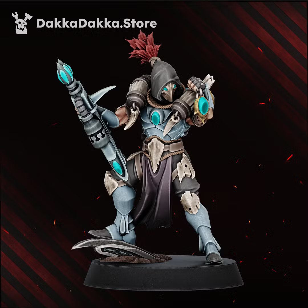 Individual Spacelair Firestorm Guardian monopose miniature in an upward weapon pose with layered armor and flowing cloak details.
