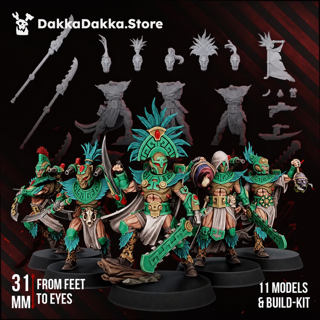 Spacelair Stinging Blades by DakkaDakka, showing the 31mm alien blade squad, shrine, and modular components.