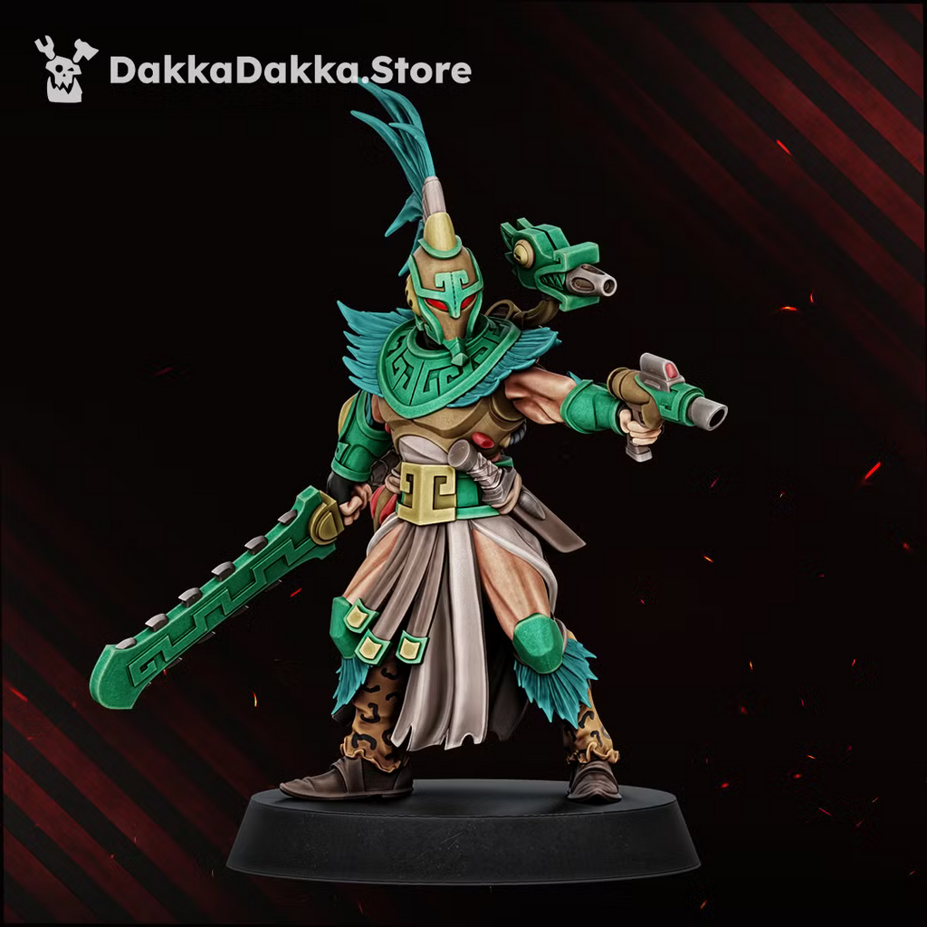 Individual Spacelair Stinging Blade warrior advancing with curved sword, layered robes, and alien ceremonial armor.