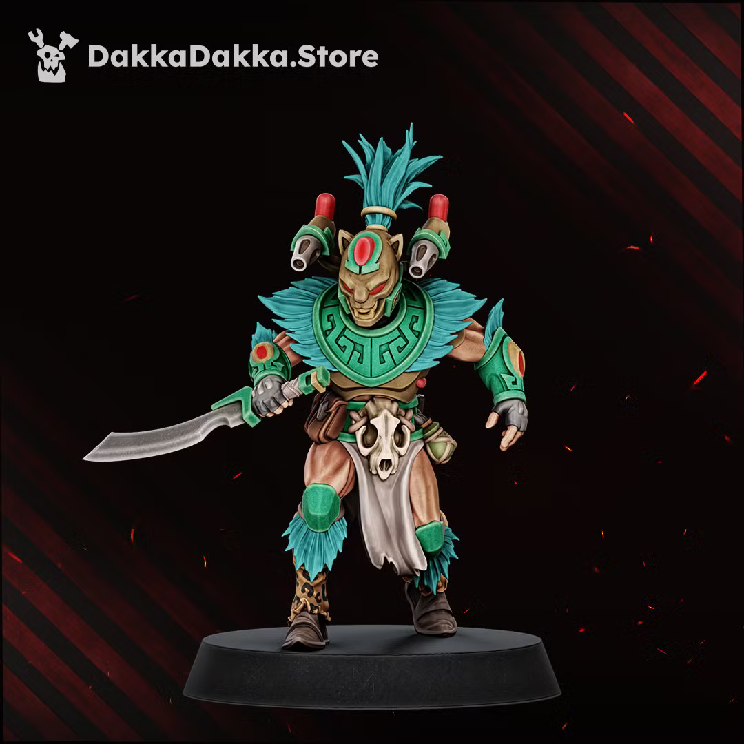 Individual Spacelair Stinging Blade warrior in a guarded blade stance with feathered crest and ornate armor.