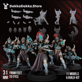 Spacelair Firestorm Guardians by DakkaDakka, showing the 31mm high-tech alien squad, modular components, and crescent shrine.
