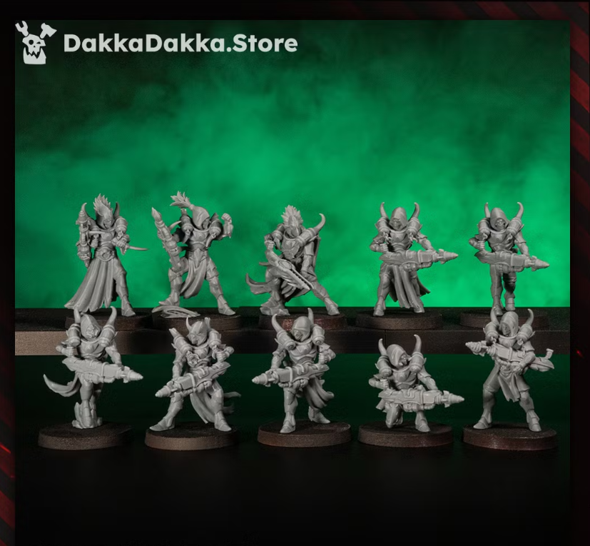 Unpainted resin Spacelair Firestorm Guardians group, showing the physical miniatures before priming and paint.