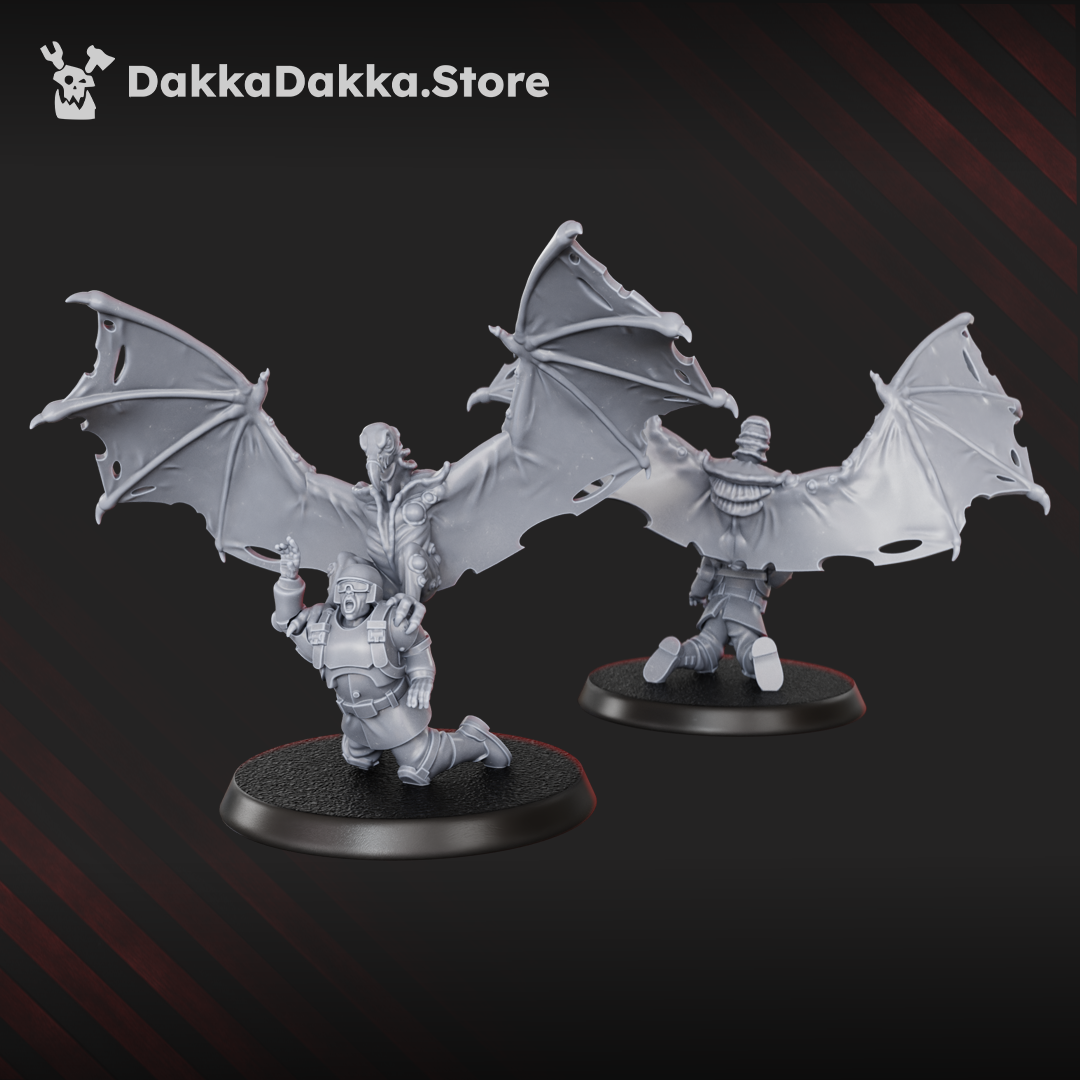 Sporehawk monster miniature by DakkaDakka, shown from front and rear angles with stretched wings, spore-like details, and a dynamic flying pose.