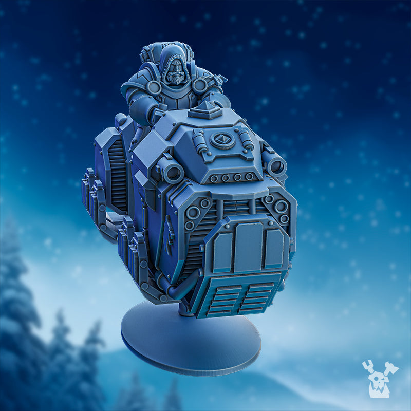 StormBringers Biker Squad by DakkaDakka, showing an armored sci-fi rider on a heavy front-facing bike with frost-themed details.