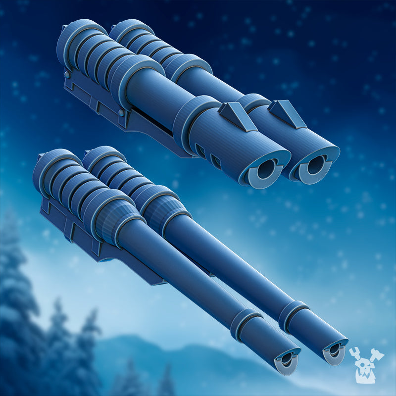 Stormbringers Turret weapon options by DakkaDakka, showing alternate heavy barrel assemblies for a fantasy resin artillery miniature.
