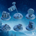 Stormbringer objective markers by DakkaDakka, showing six sci-fi resin battlefield markers with banner, crates, barrels, relics, gear, and mission terrain details.