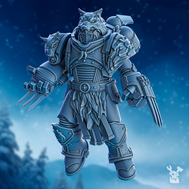 Tempest Wolves Squad assembled model by DakkaDakka with claw weapons, wolf-head shoulder detail, and fur-textured armor from the Stormbringers line.