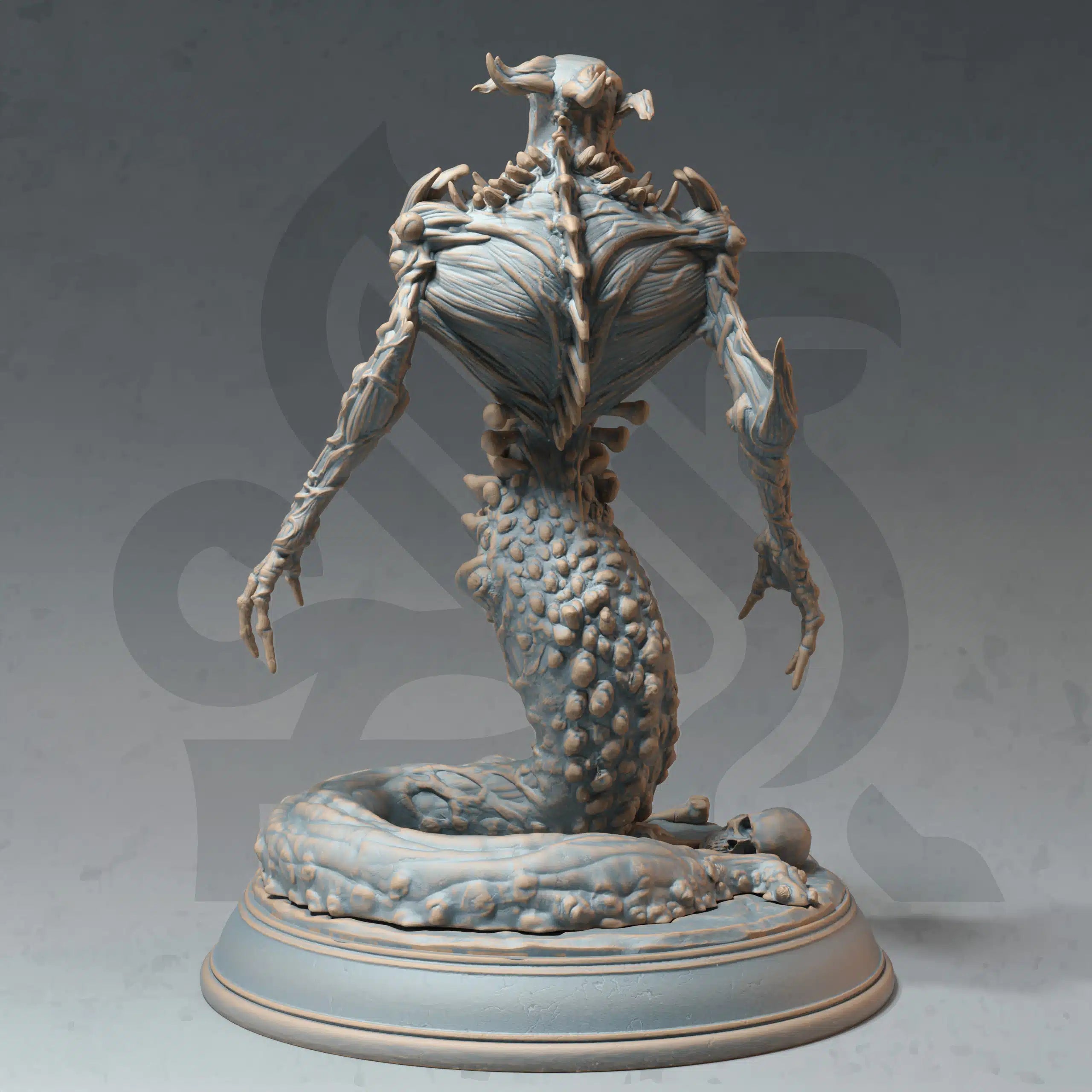 Rear view of The Listener aberration miniature by DM Stash, resin printed fantasy RPG monster with monstrous body details and scenic base.