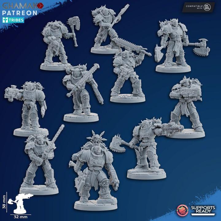 High-quality 3d prints of Traitor Melee Militum. 32mm resin miniature squad by Ghamak