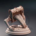 Treasure Mimic chest monster miniature with teeth tongue claws and coins front view