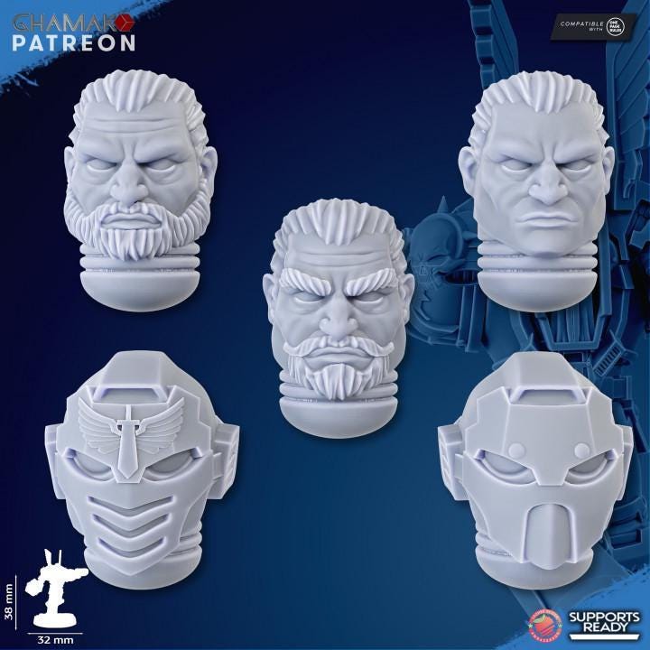 Vengeful Angel Militum 32mm resin miniature heads by Ghamak