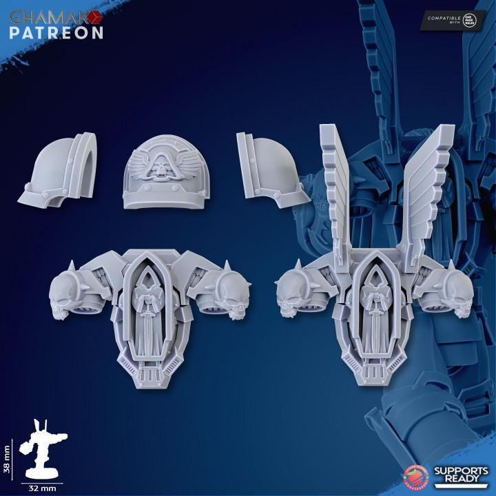 Vengeful Angel Militum 32mm resin miniature shoulders and backpacks by Ghamak