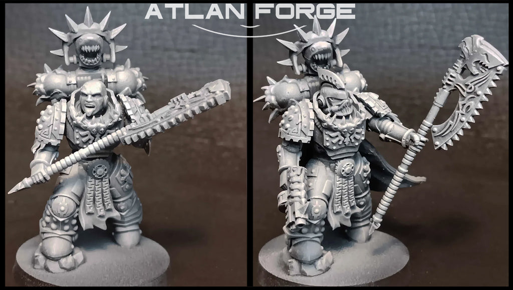 Wai Toa Kāpene by Atlan Forge shown with alternate weapon builds and shark-inspired armor details for an oceanic sci-fi captain miniature.