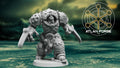 Wai Toa Roroa Captain sci-fi resin miniature by Atlan Forge, shown with oceanic heavy armor, shark-inspired helmet, claw weapon, and round base.